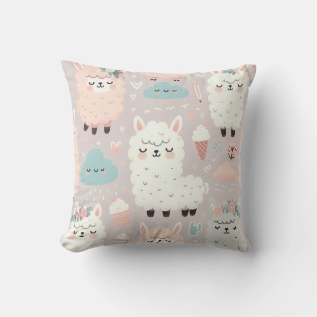 Pastel Cute Alpaca Mönster Kudde (Framsida)