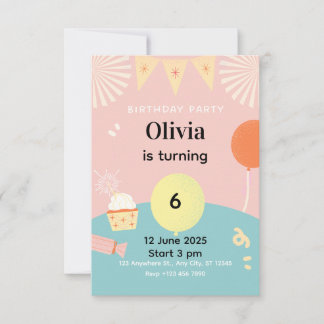 Pastel Cute Bunny Kids Birthday Party Invitation Inbjudningar