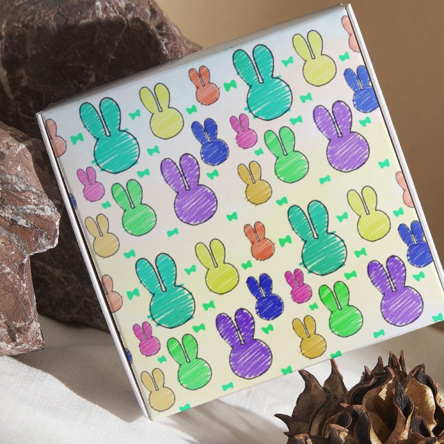 Pastel Cute Bunny Rabbit Kid Teckning Vår Färg Presentpapper (Skapare uppladdad)