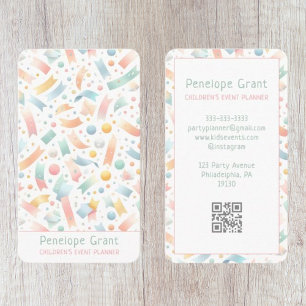 Pastel Cute Confetti Kids Party och händelseplaner Visitkort