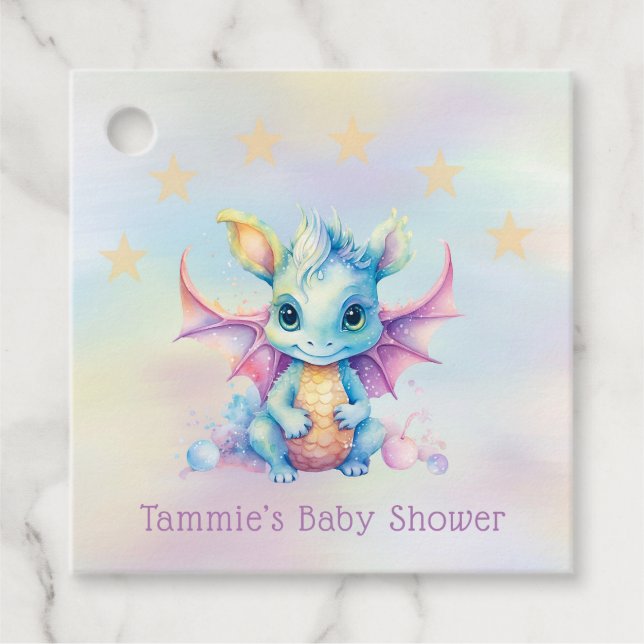 Pastel Cute Dragon Girl Baby Shower Tack Gåvor Etiketter (Framsida)