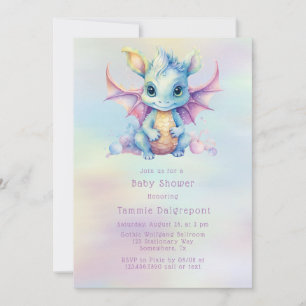 Pastel Cute Dragon Girl Shower Inbjudningar