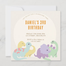 Pastel Cute Illustrated Dinosaur Barns födelsedag Inbjudningar