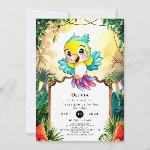 Pastel Cute Parrot Birthday Inbjudningar