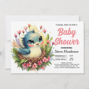 Pastel Cute Rosa Bird Baby Shower Inbjudningar