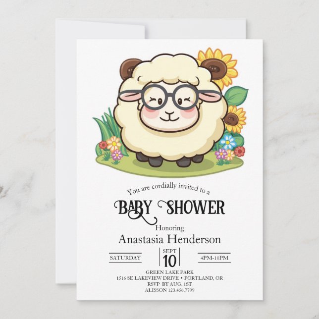 Pastel Cute Sheep Baby Shower Inbjudningar (Framsida)