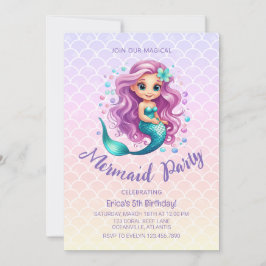 Pastel Cute Sjöjungfru skalförändrar vattenfärgsfö Inbjudningar