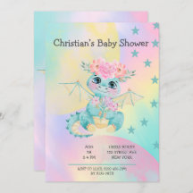 Pastel Cute Teal Dragon Peony Girl Shower