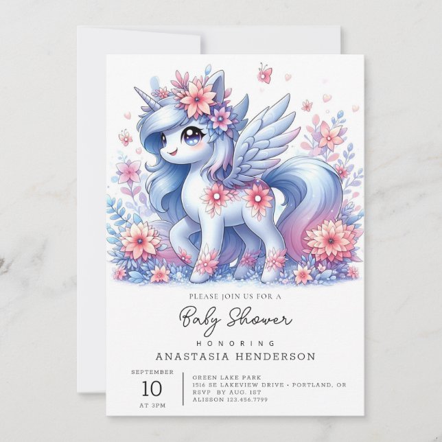Pastel Cute Unicorn Baby Shower Inbjudningar (Framsida)