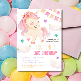Pastel Cute Unicorn Bunting Flagga Girl Birthday Inbjudningar