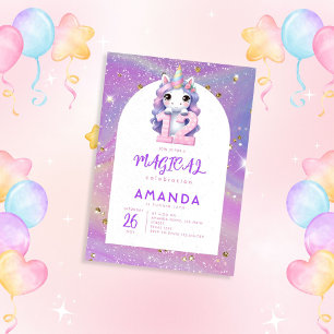 Pastel Cute Unicorn Girl 12:e Birthday-inbjudan Inbjudningar
