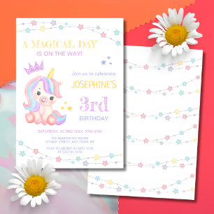 Pastel Cute Unicorn Magic Day Birthday Inbjudningar