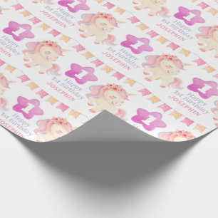 Pastel Cute Unicorn Party Flagga Barns födelsedag Presentpapper