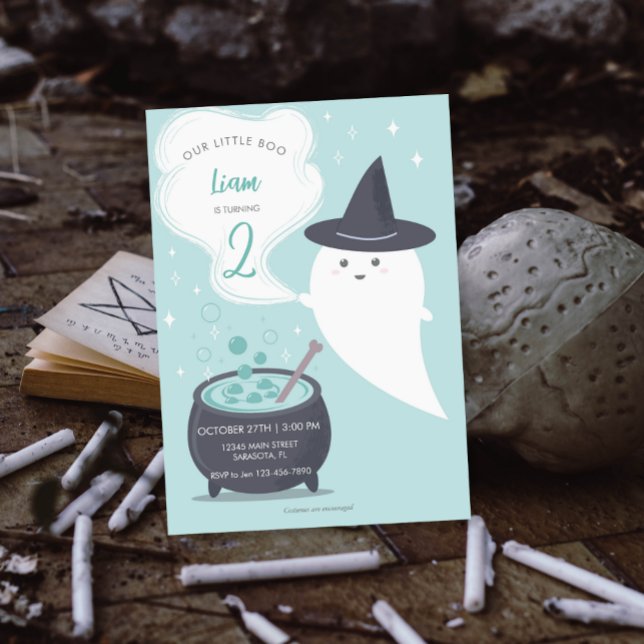 Pastel Cute Witch Ghost Halloween Birthday Inbjudningar (Skapare uppladdad)