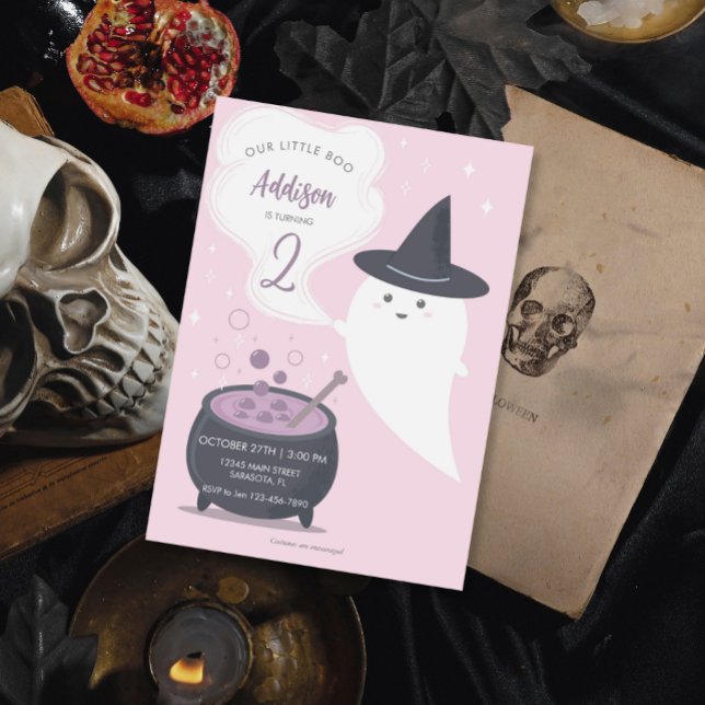 Pastel Cute Witch Ghost Halloween Birthday Inbjudningar (Skapare uppladdad)
