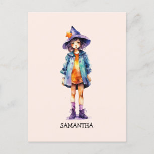 Pastel Cute Witch Girl Halloween Aesthetic Vykort