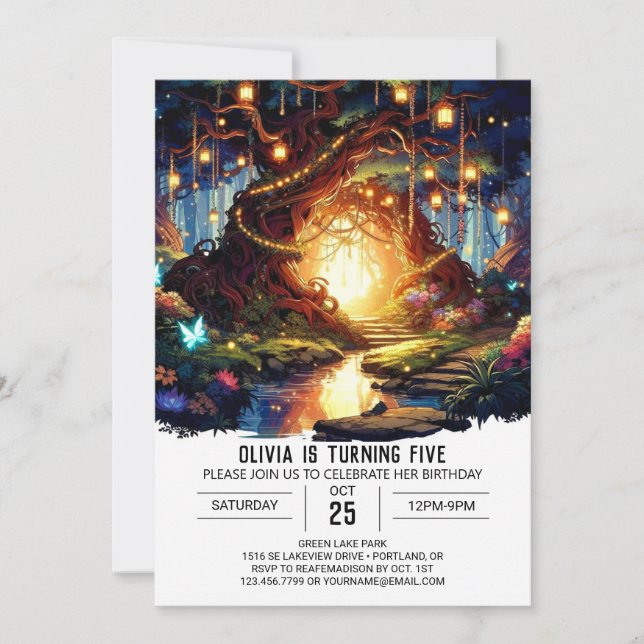 Pastel Cute Woodland Digital Birthday Inbjudningar (Framsida)