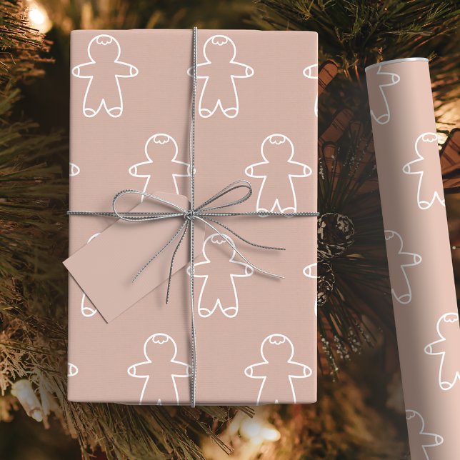 Pastel D2AFA1 Cookie-Pepparkaksgubbe Presentpapper (Pastel Cookie Gingerbread Man Wrapping Paper)