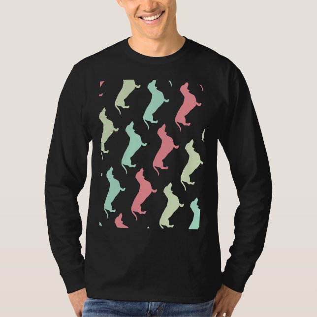 Pastel Dachshund Hund Mönster T Shirt (Framsida)