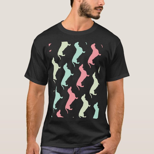 Pastel Dachshund Hund Mönster T Shirt (Framsida)
