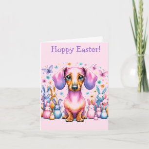 Pastel Dachshund Påsk-kort Kort