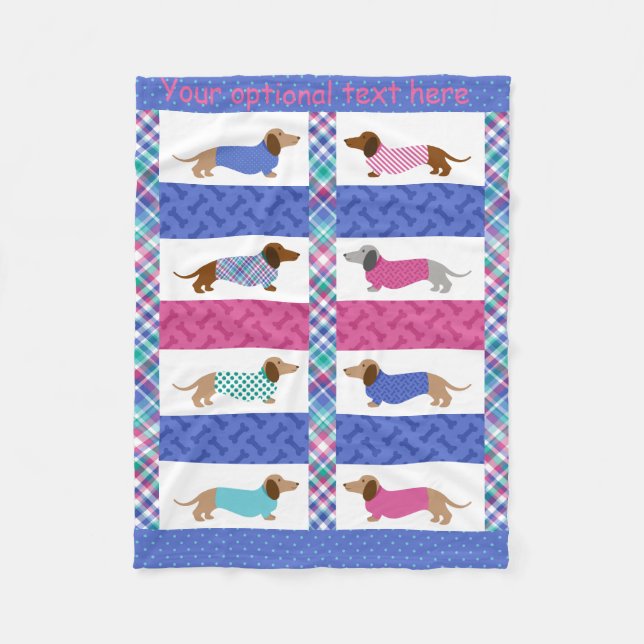 Pastel Dachshund Quilted Mönster Fleece Blanket (Framsidan)