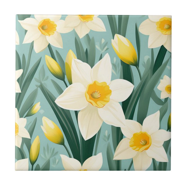 Pastel Daffodil Retro Kakelplatta (Framsidan)