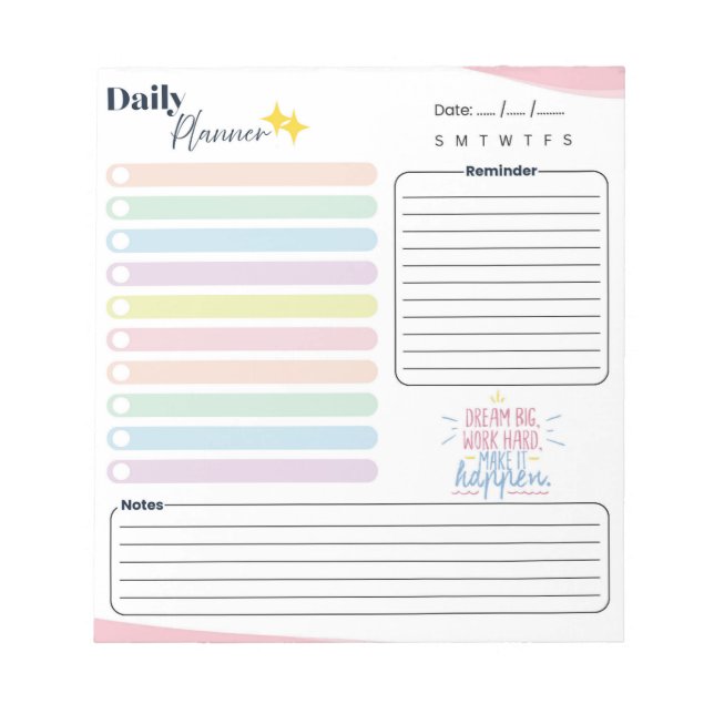 Pastel Daily Planner - To do list, reminder & note Anteckningsblock (Framsida)