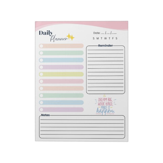 Pastel Daily Planner -To do list, reminder & notes Anteckningsblock (Roterad)
