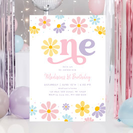 Pastel Daisy Boho Första födelsedagen Inbjudningar