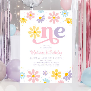 Pastel Daisy Boho Första födelsedagen Inbjudningar