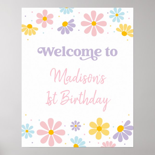 Pastel Daisy Flower Birthday Välkommen Poster (Framsidan)
