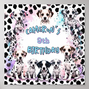 Pastel Dalmatian Puppy Födelsedagsfest Watercolor Poster
