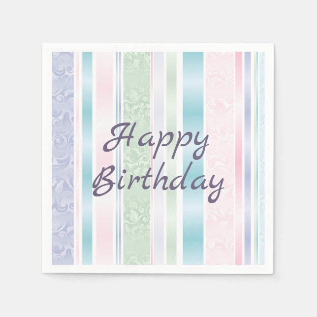 Pastel Damask for Birthday Pappersservett (Framsidan)