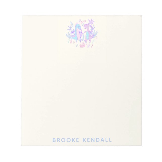 Pastel Dancing Dinosaurs Lila Blue Personlig Anteckningsblock (Framsida)