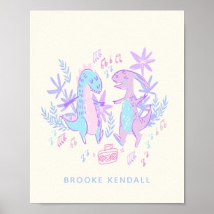 Pastel Dancing Dinosaurs Lila Blue Personlig Poster