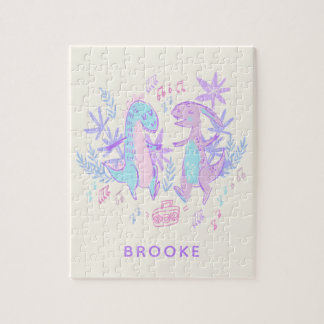Pastel Dancing Dinosaurs Lila Blue Personlig Pussel