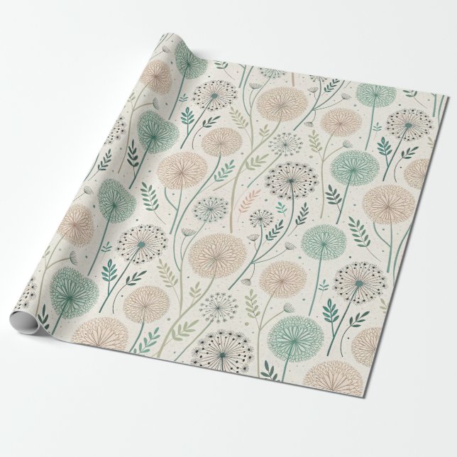 Pastel Dandelion Dreams - Whimsical Blommigt (2) Presentpapper (Utrullad)