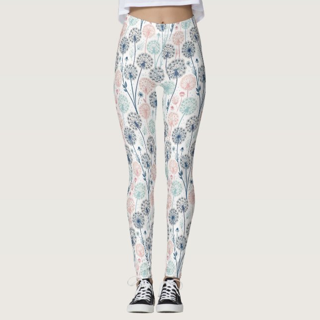 Pastel Dandelion Dreams - Whimsical Blommigt Leggings (Framsida)