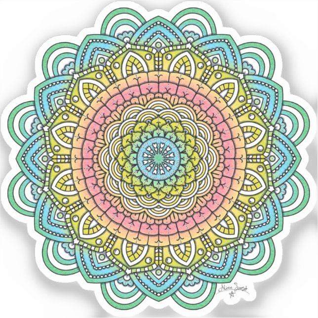 Pastel Defleur Mandala Klistermärken (Framsida)