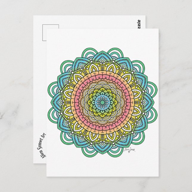 Pastel Defleur Mandala Vykort (Fram/baksida)