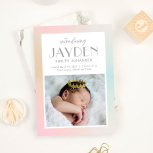 Pastel Delight Baby Birth Notice Julkort