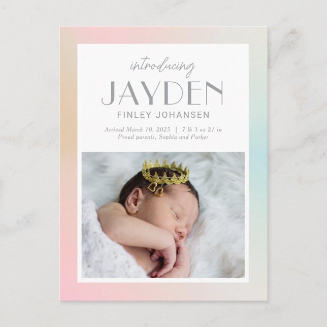 Pastel Delight Modern Birth Notification Postcard Vykort (Framsida)