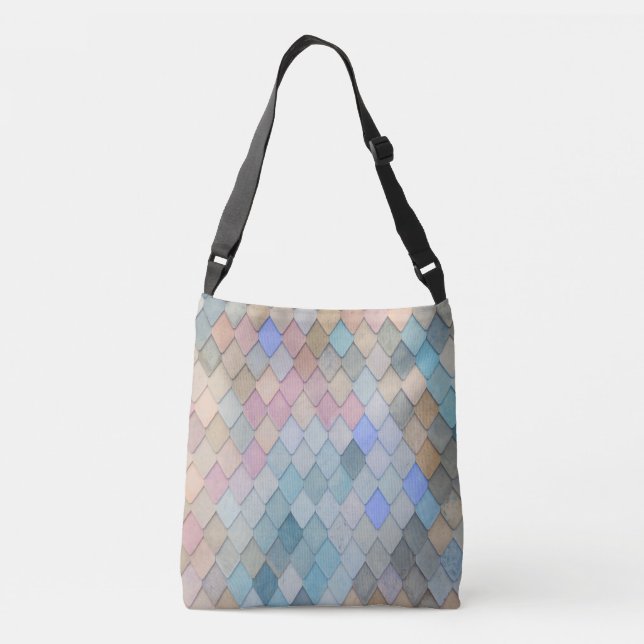 Pastel Diamond Mönster Sjöjungfru Blue Grönt Rosa Axelväska (Baksida)