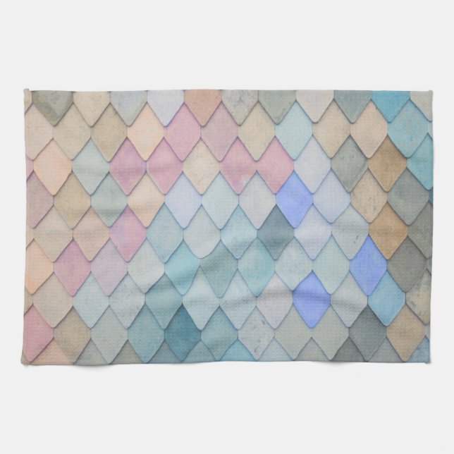 Pastel Diamond Mönster Sjöjungfru Blue Grönt Rosa Kökshandduk (Horisontell)