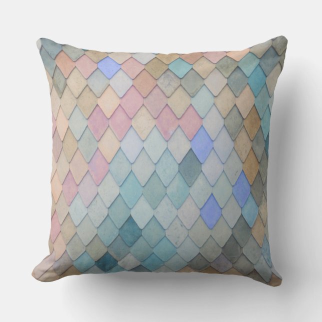 Pastel Diamond Mönster Sjöjungfru Blue Grönt Rosa Kudde (Framsida)