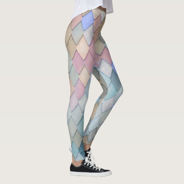 Pastel Diamond Mönster Sjöjungfru Blue Grönt Rosa Leggings (Höger)