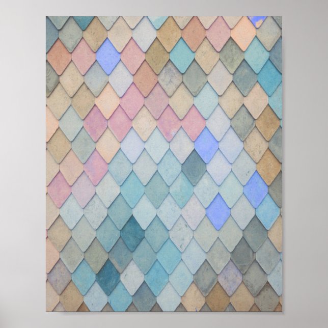 Pastel Diamond Mönster Sjöjungfru Blue Grönt Rosa Poster (Framsidan)
