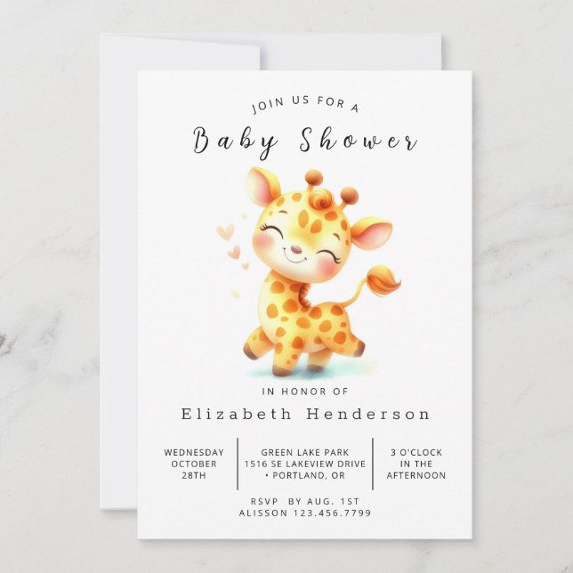 Pastel Digital Giraffe Baby Shower Inbjudningar (Framsida)