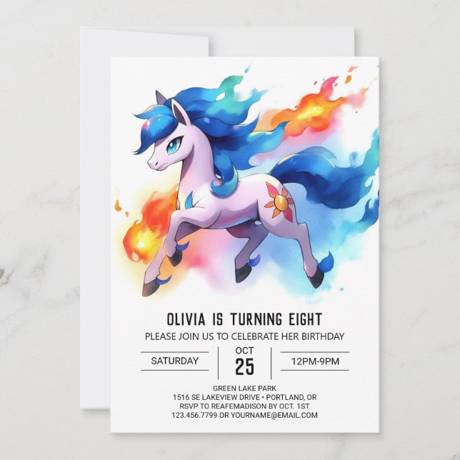 Pastel Digital Horse Birthday Inbjudningar (Framsida)